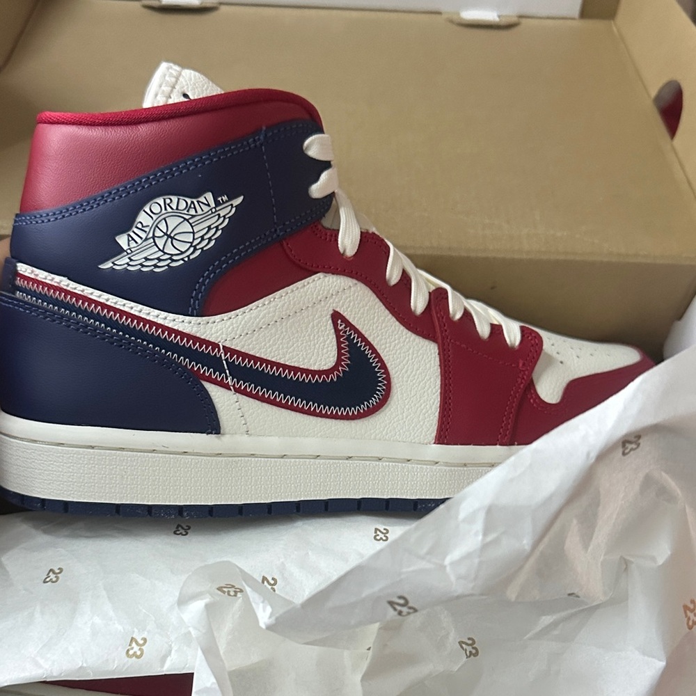 Nike Red, Blue, and White High-Top Sneakers